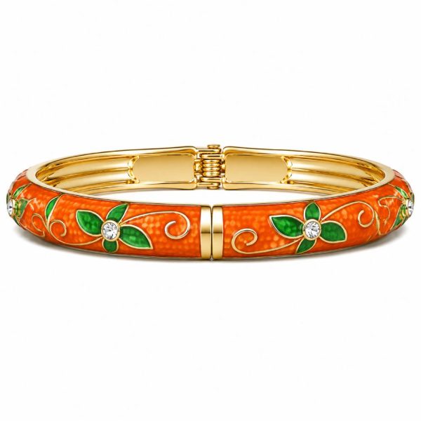 gold-enamel-floral-bangle-orange-green