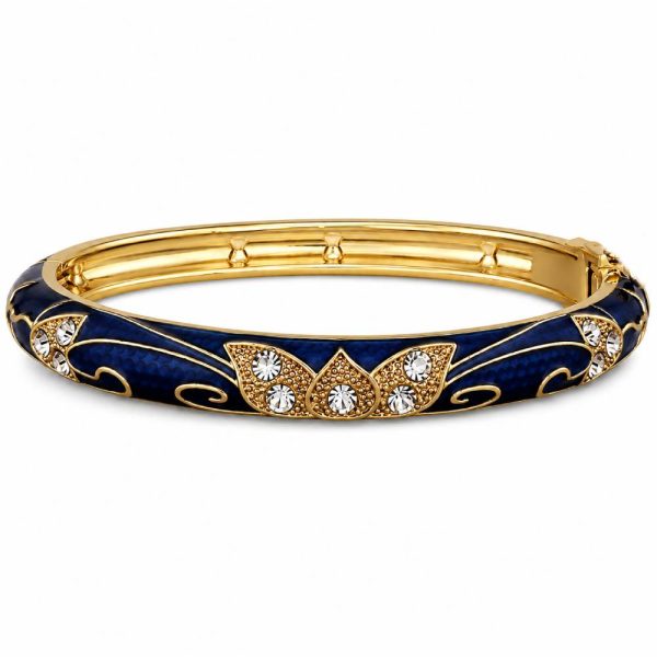 gold-enamel-petal-bangle-blue-rhinestones