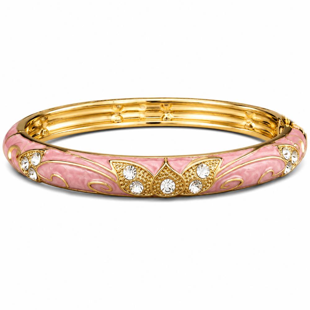 gold-enamel-petal-bangle-pink-rhinestones
