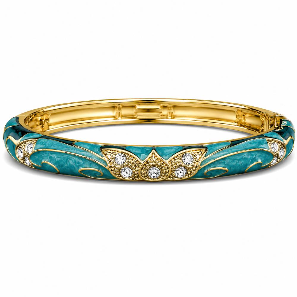 gold-enamel-petal-bangle-turquoise-rhinestones