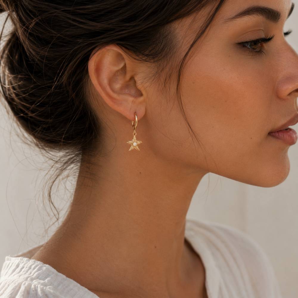 gold-steel-starfish-rhinestone-hoop-earrings-model