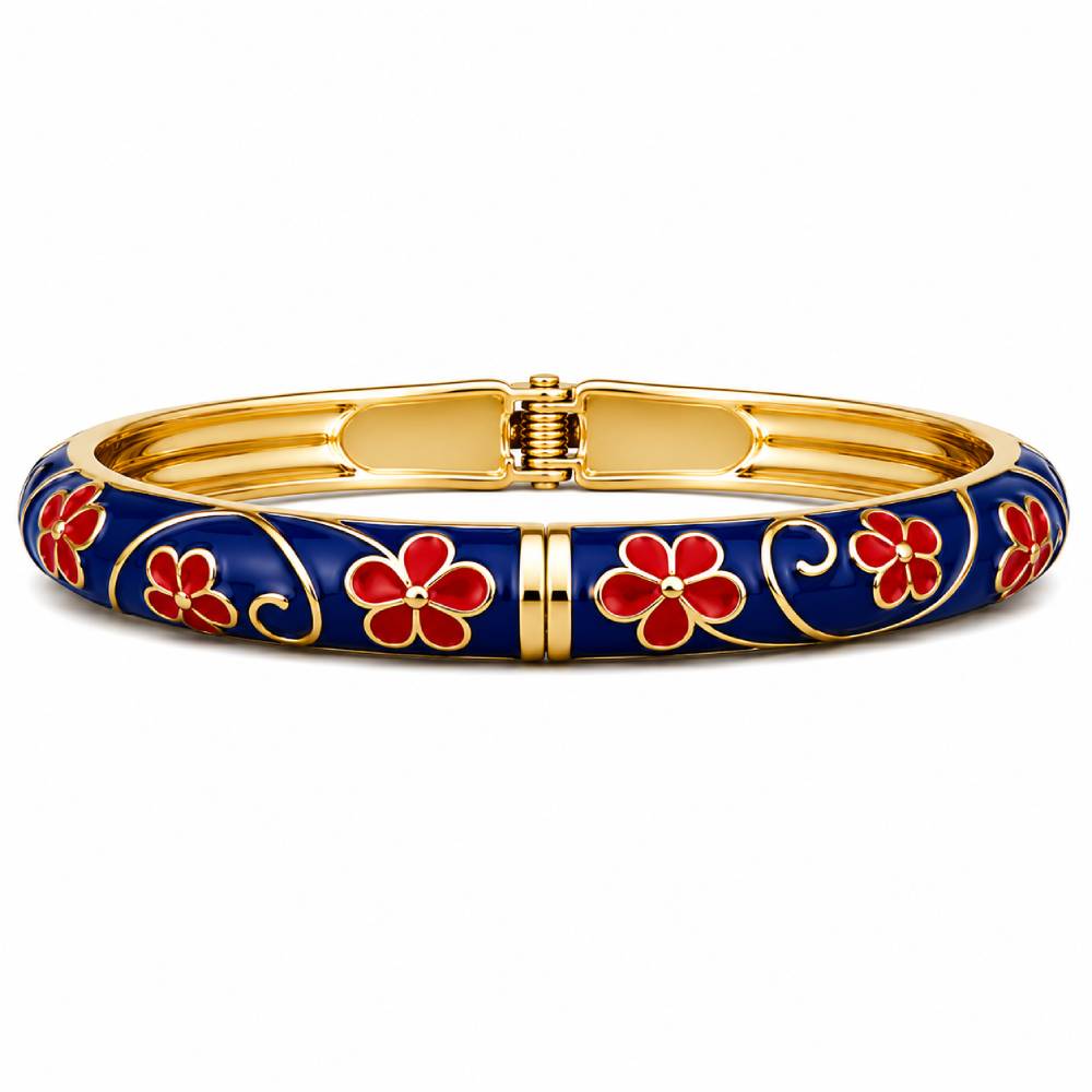 gold-tone-enamel-floral-bangle-bracelet-blue-red