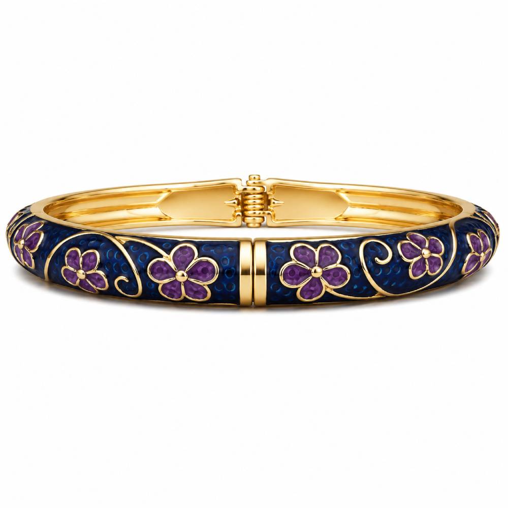 gold-tone-enamel-floral-bangle-bracelet-dark-blue-purple-main