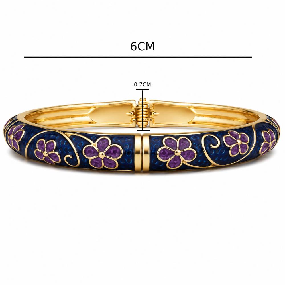 gold-tone-enamel-floral-bangle-bracelet-dark-blue-purple-size