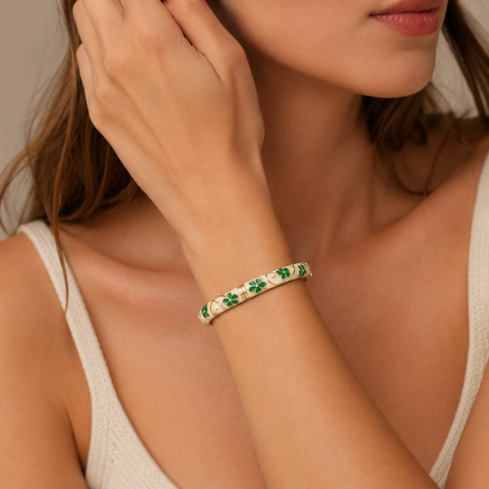 gold-tone-enamel-floral-bangle-bracelet-model