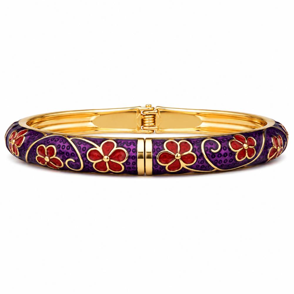 gold-tone-enamel-floral-bangle-bracelet-purple-red-main