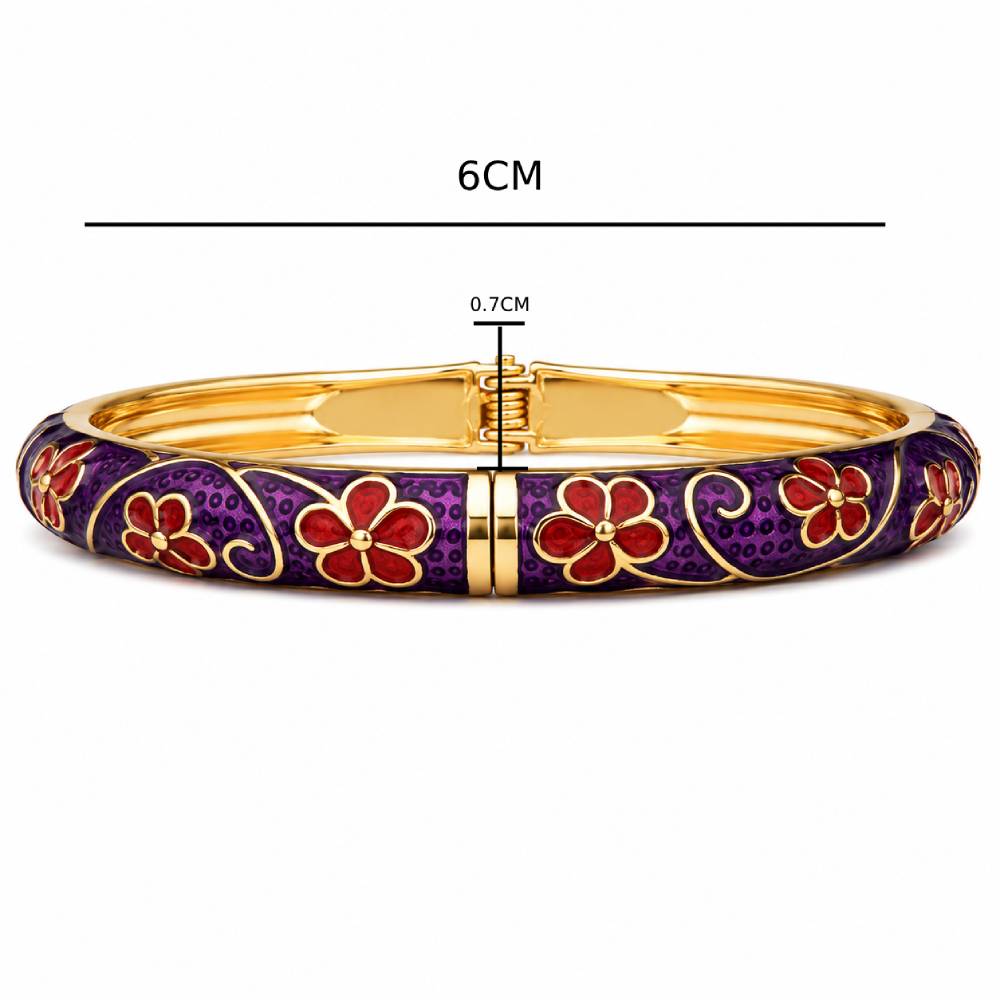 gold-tone-enamel-floral-bangle-bracelet-purple-red-size