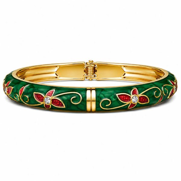 gold-tone-enamel-floral-bangle-bracelet-rhinestone-front