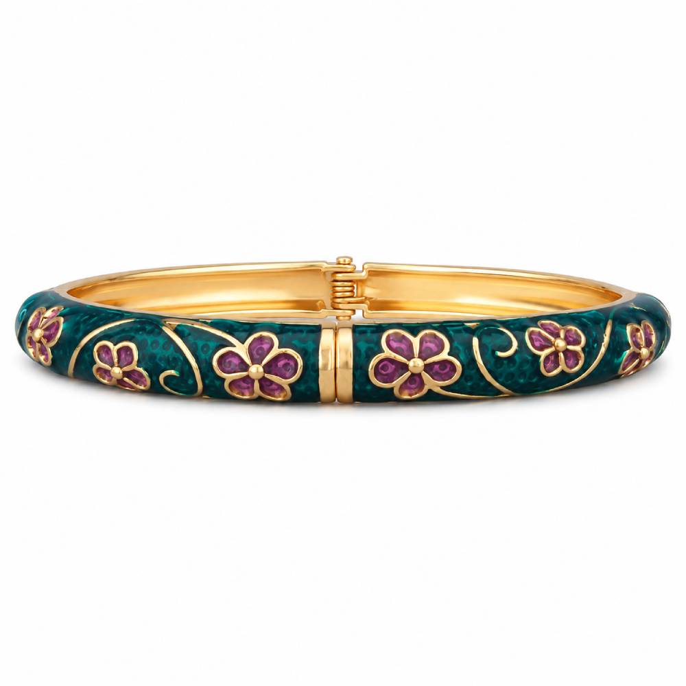 gold-tone-enamel-floral-bangle-bracelet-teal-purple-main