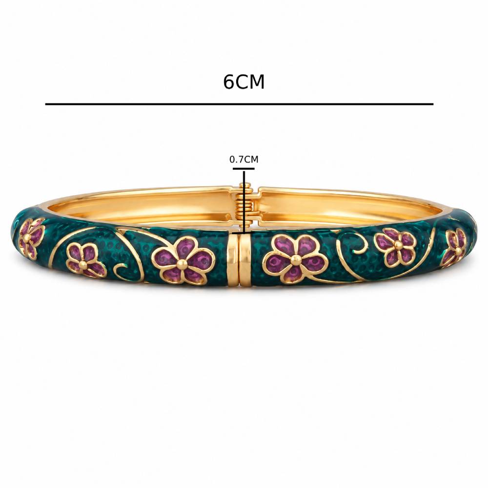 gold-tone-enamel-floral-bangle-bracelet-teal-purple-size