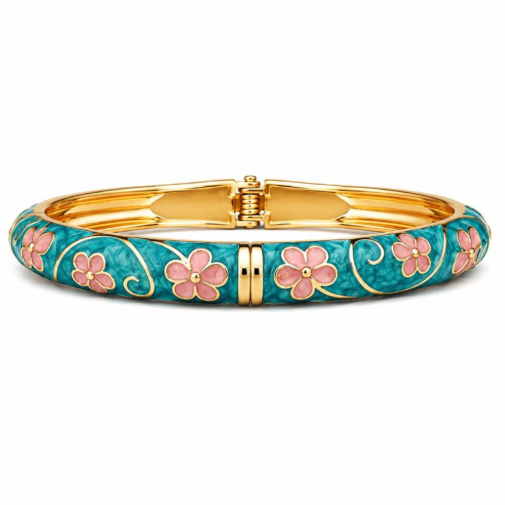 gold-tone-enamel-floral-bangle-bracelet-turquoise-pink-main