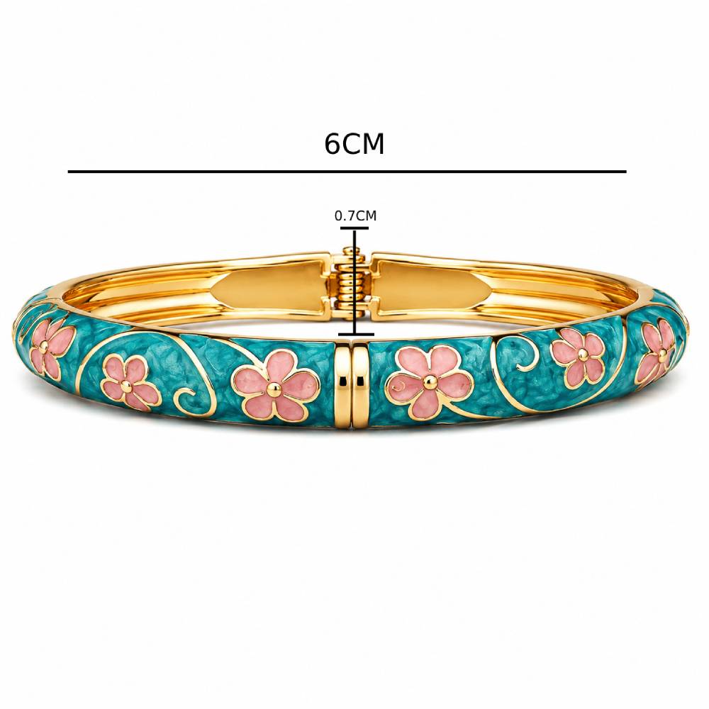gold-tone-enamel-floral-bangle-bracelet-turquoise-pink-size