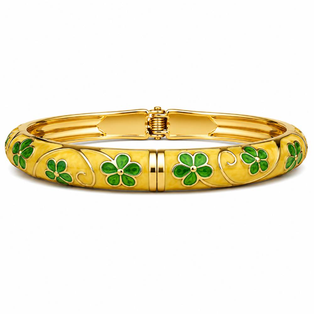 gold-tone-enamel-floral-bangle-bracelet-yellow-green