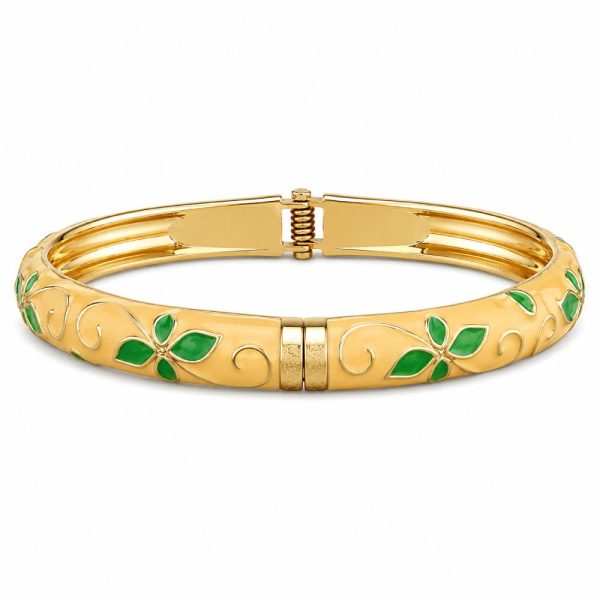 gold-tone-enamel-petal-bangle-green-yellow-main