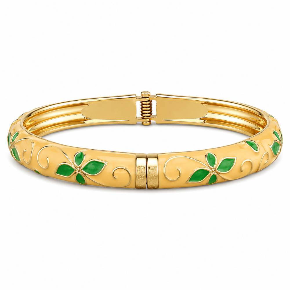 gold-tone-enamel-petal-bangle-green-yellow-main