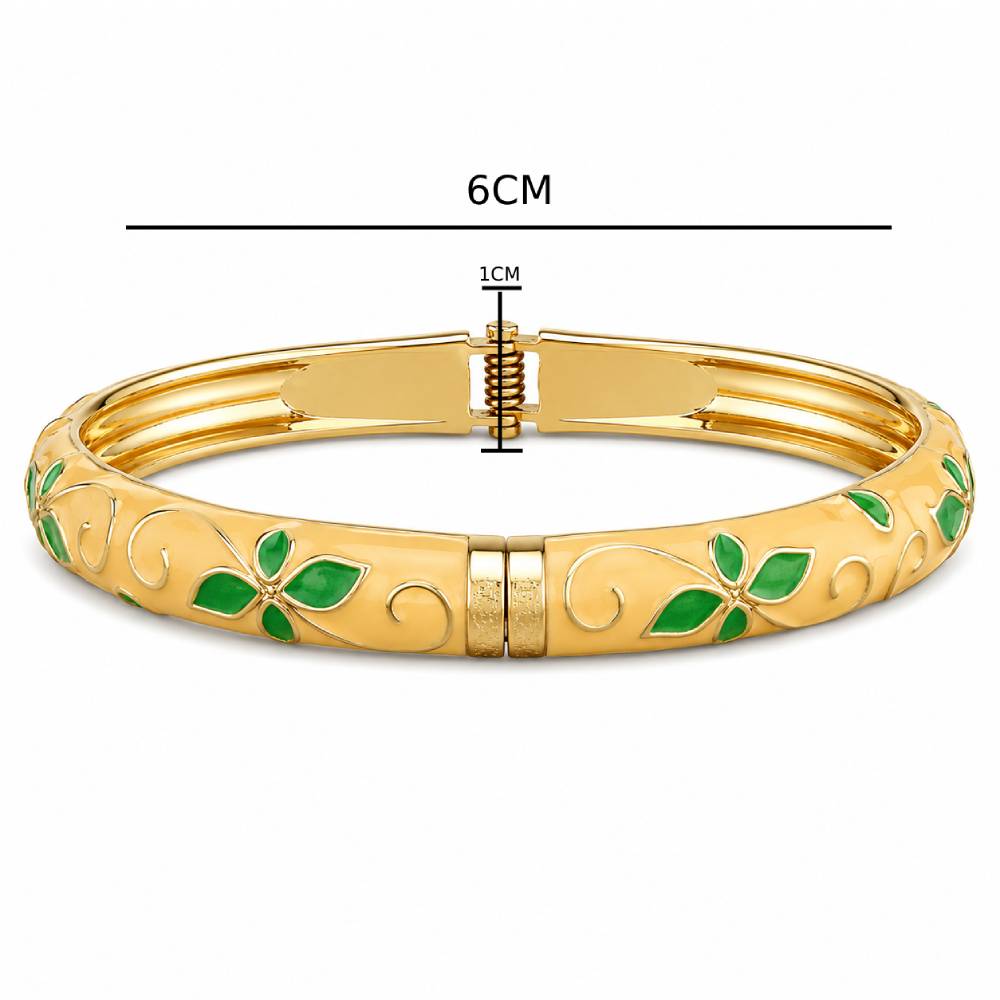 gold-tone-enamel-petal-bangle-green-yellow-size