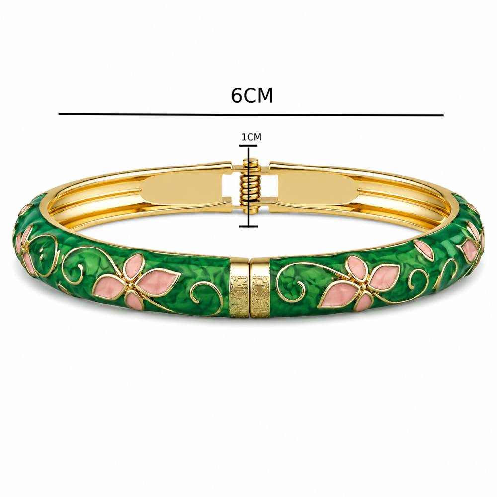 gold-tone-enamel-petal-bangle-pink-green-size