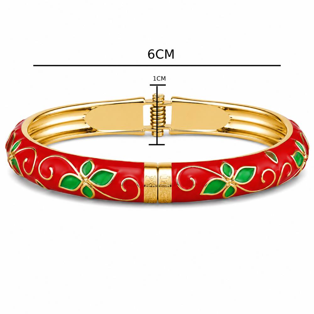 gold-tone-enamel-petal-bangle-red-green-size