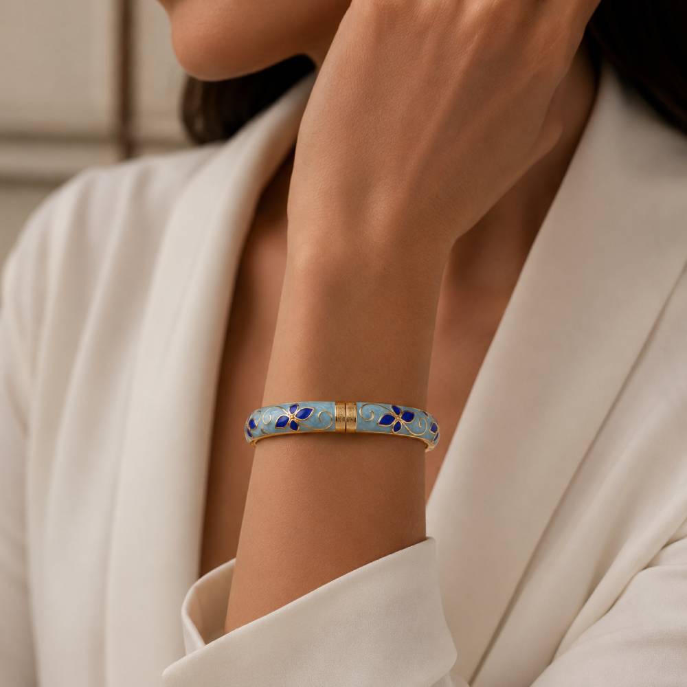 gold-tone-light-blue-enamel-petal-bangle-model