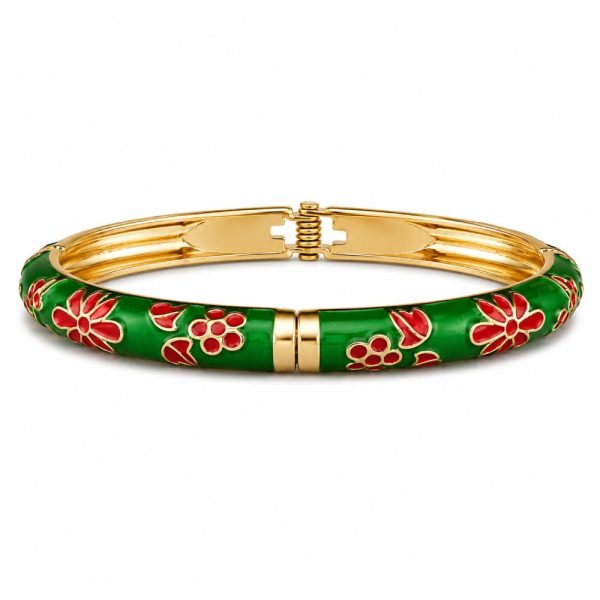 green-enamel-floral-bangle-bracelet