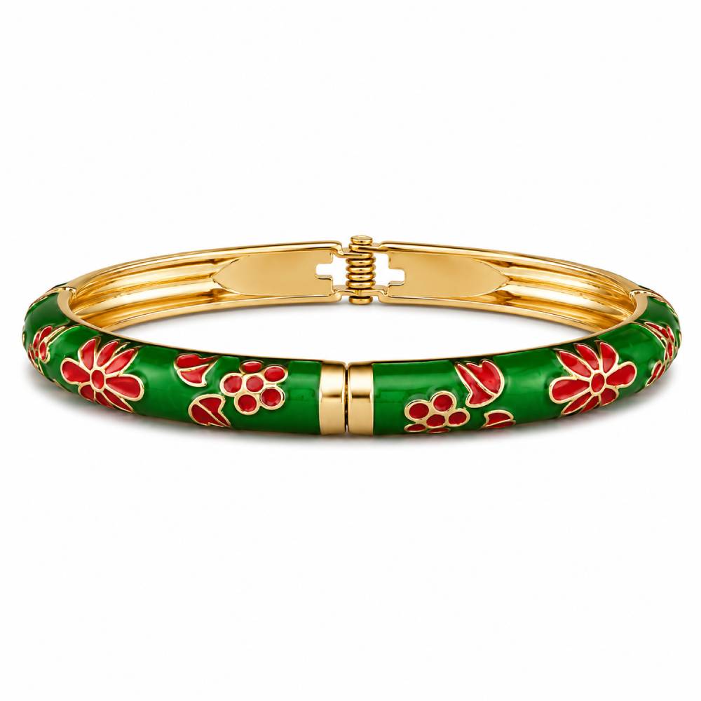 green-enamel-floral-bangle-bracelet