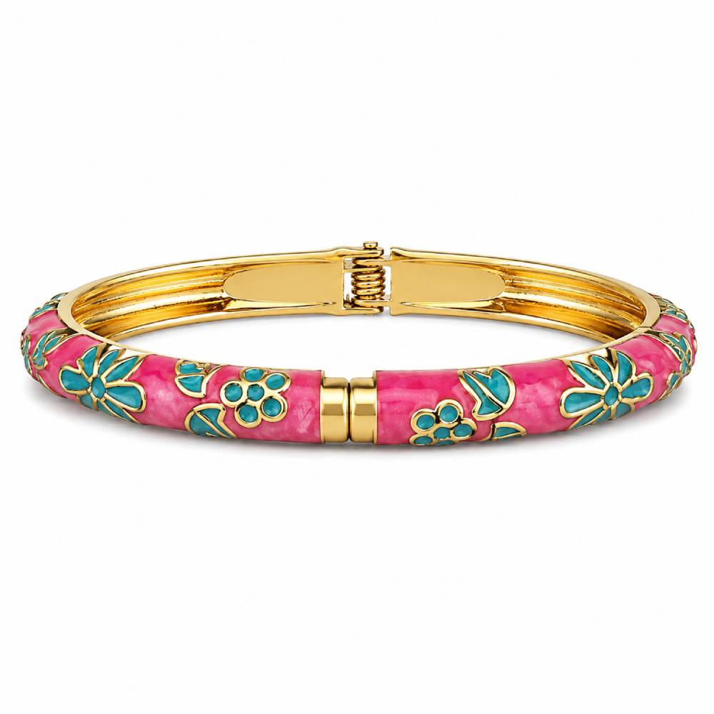 pink-enamel-floral-bangle-bracelet