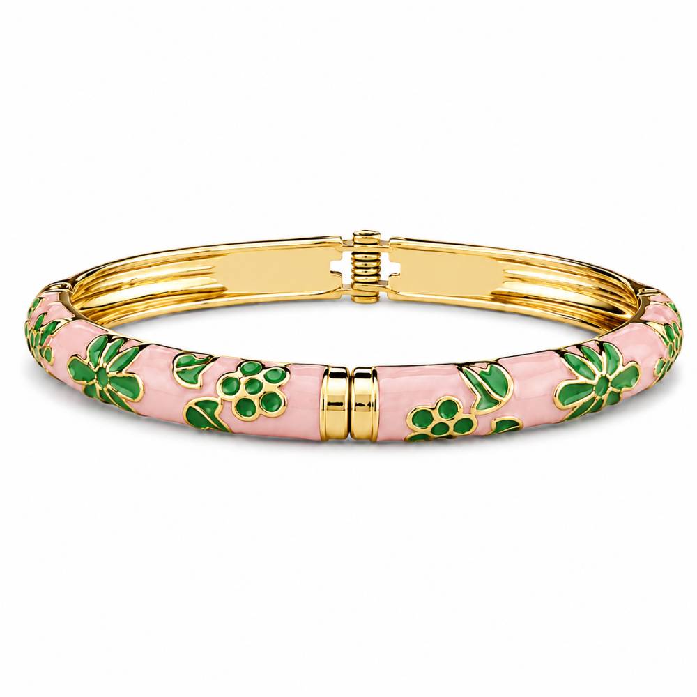 pink-green-enamel-floral-bangle-bracelet