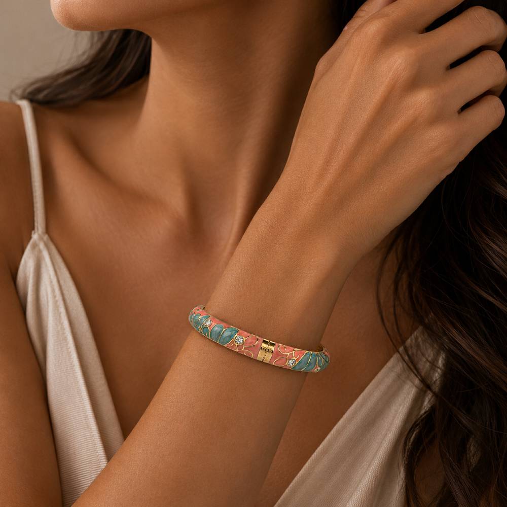 pink-turquoise-enamel-bangle-model