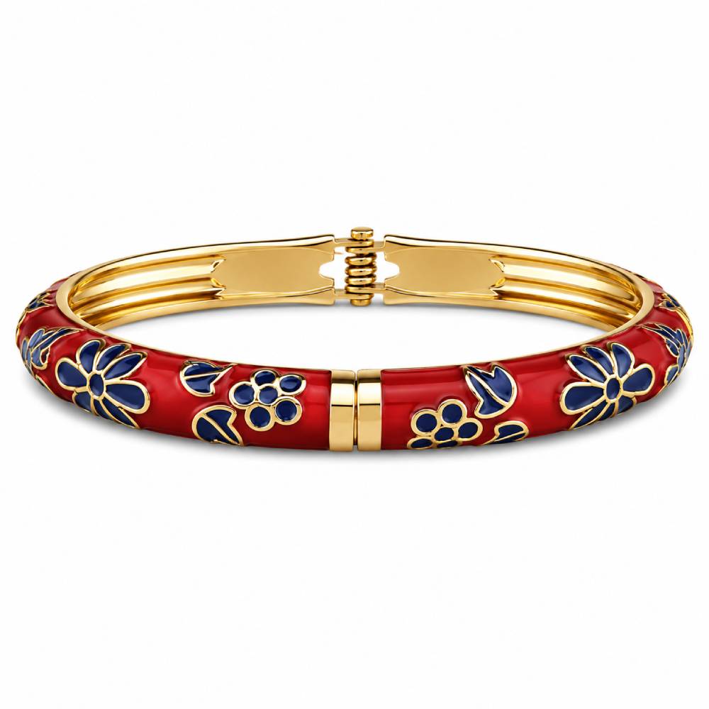 red-enamel-blue-floral-bangle-bracelet