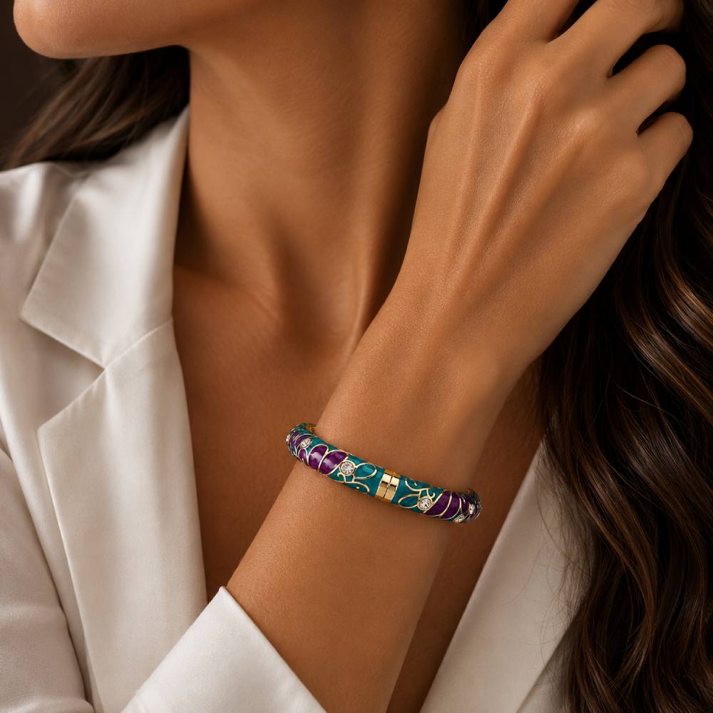 turquoise-purple-enamel-bangle-model