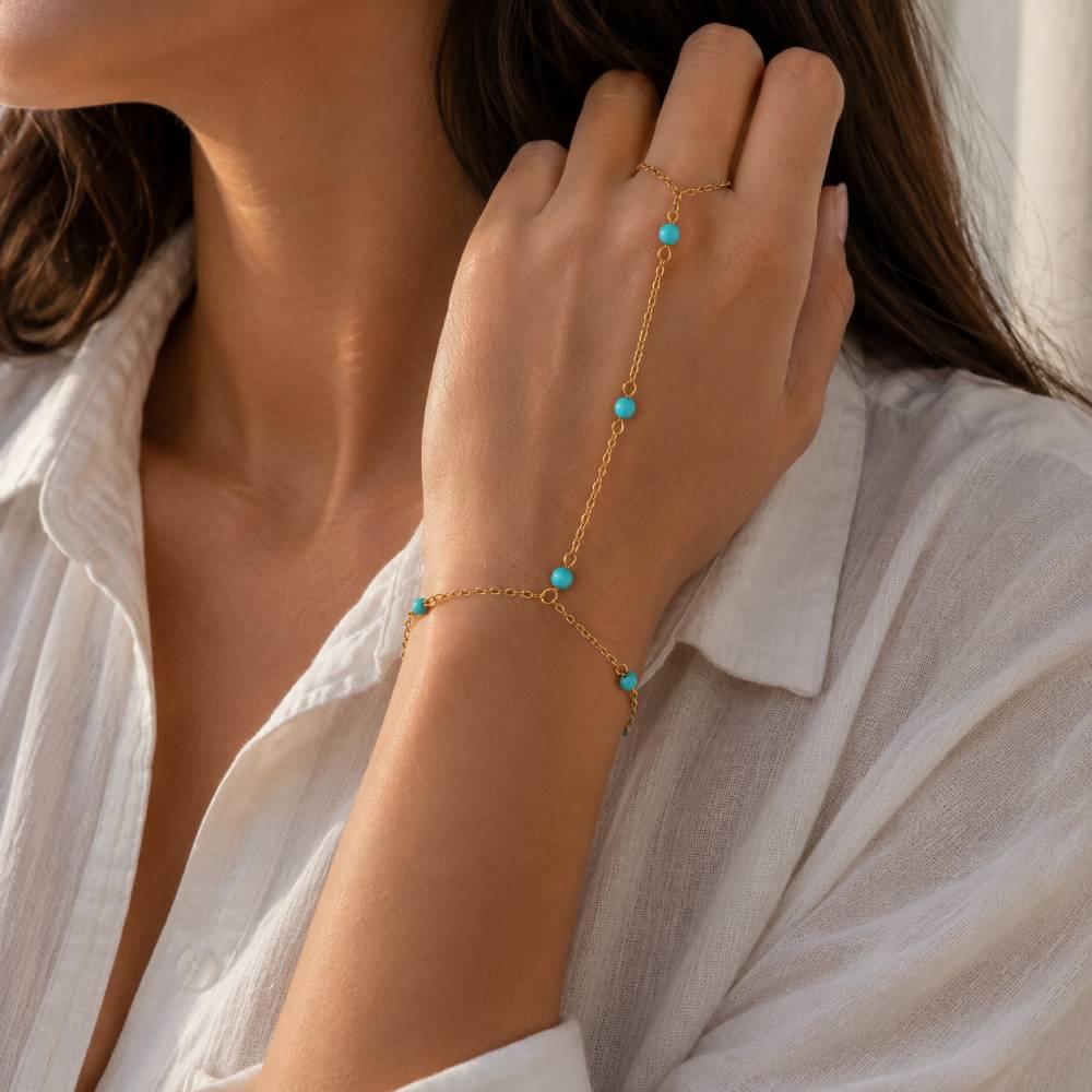 gold-hand-chain-turquoise-beads-model